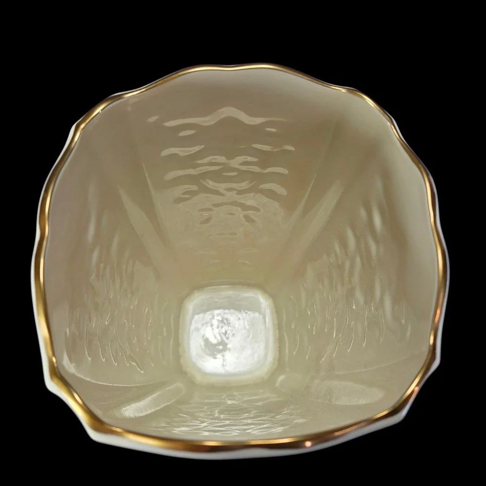 Lenox Eros Vase Cream Gold Trim Embossed Floral Design Porcelain Scalloped Edge